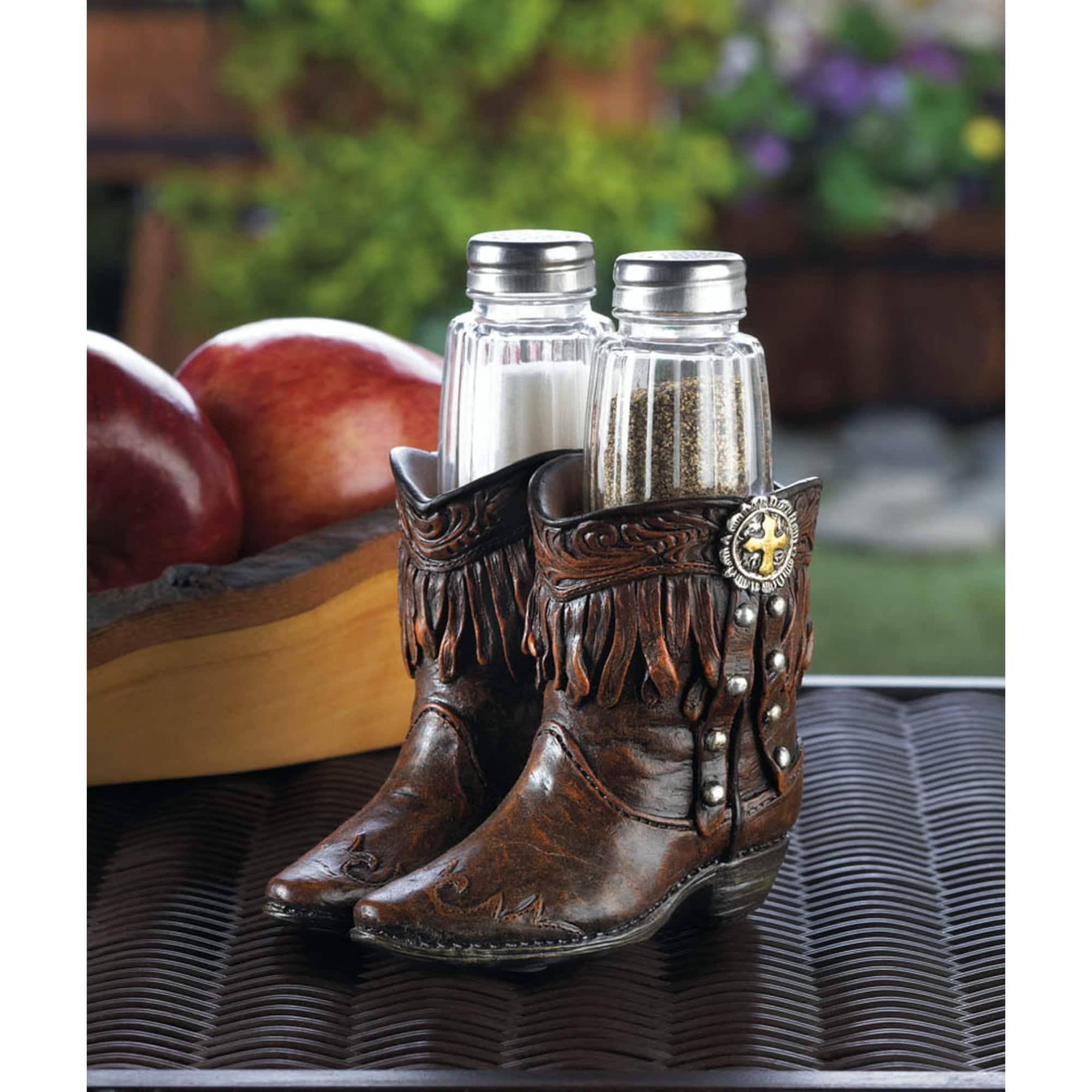 Cowboy Boots S & P Shakers Holder Set 4.25" x 4.25" x 5.62